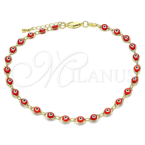 Gold Filled Anklet — Fancy Anklet Evil Eye Design Red Resin 03.63. — main product view — SKU 142333 | Oro Laminado tobillera — elegante Anklet Evil Eye diseño Red Resin 03.63. — SKU 142333