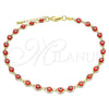 Oro Laminado Fancy Anklet, Gold Filled Style Evil Eye Design, Red Resin Finish, Golden Finish, 03.63.2212.3.10 (Thickness, 10 Inches Length)