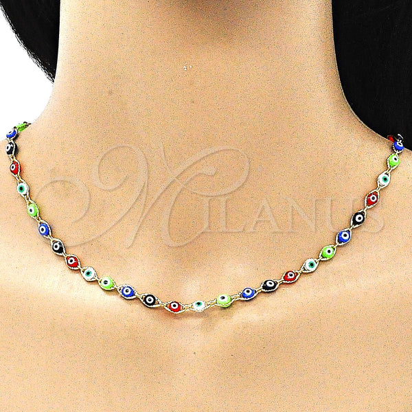Gold Filled Bracelet — Necklace and Bracelet Evil Eye Design Multicolor Resin — alternate product view — SKU 142334 | Oro Laminado brazalete — Necklace and Bracelet Evil Eye diseño Multicolor Resin — SKU 142334