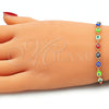 Oro Laminado Necklace and Bracelet, Gold Filled Style Evil Eye Design, Multicolor Resin Finish, Golden Finish, 06.63.0255.1