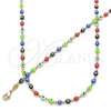 Oro Laminado Necklace and Bracelet, Gold Filled Style Evil Eye Design, Multicolor Resin Finish, Golden Finish, 06.63.0255.1