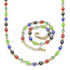 Oro Laminado Necklace and Bracelet, Gold Filled Style Evil Eye Design, Multicolor Resin Finish, Golden Finish, 06.63.0255.1