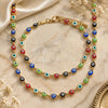 Oro Laminado Necklace and Bracelet, Gold Filled Style Evil Eye Design, Multicolor Resin Finish, Golden Finish, 06.63.0255.1