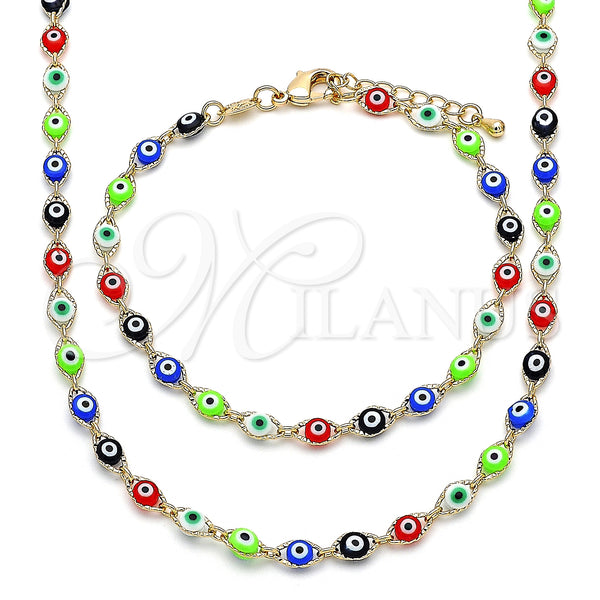 Gold Filled Bracelet — Necklace and Bracelet Evil Eye Design Multicolor Resin — main product view — SKU 142334 | Oro Laminado brazalete — Necklace and Bracelet Evil Eye diseño Multicolor Resin — SKU 142334