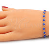Oro Laminado Necklace and Bracelet, Gold Filled Style Evil Eye Design, Blue Resin Finish, Golden Finish, 06.63.0255.2
