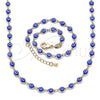 Oro Laminado Necklace and Bracelet, Gold Filled Style Evil Eye Design, Blue Resin Finish, Golden Finish, 06.63.0255.2