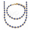 Oro Laminado Necklace and Bracelet, Gold Filled Style Evil Eye Design, Blue Resin Finish, Golden Finish, 06.63.0255.2