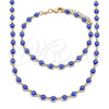 Oro Laminado Necklace and Bracelet, Gold Filled Style Evil Eye Design, Blue Resin Finish, Golden Finish, 06.63.0255.2