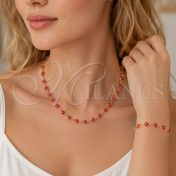 Gold Filled Bracelet — Necklace and Bracelet Evil Eye Design Red Resin — alternate product view — SKU 142336 | Oro Laminado brazalete — Necklace and Bracelet Evil Eye diseño Red Resin — SKU 142336