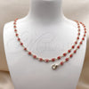 Oro Laminado Necklace and Bracelet, Gold Filled Style Evil Eye Design, Red Resin Finish, Golden Finish, 06.63.0255.3