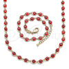Oro Laminado Necklace and Bracelet, Gold Filled Style Evil Eye Design, Red Resin Finish, Golden Finish, 06.63.0255.3