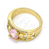 Oro Laminado Multi Stone Ring, Gold Filled Style Elephant Design, with Pink Cubic Zirconia, Polished, Golden Finish, 01.284.0039.06 (Size 6)
