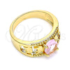 Oro Laminado Multi Stone Ring, Gold Filled Style Elephant Design, with Pink Cubic Zirconia, Polished, Golden Finish, 01.284.0039.07 (Size 7)