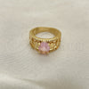 Oro Laminado Multi Stone Ring, Gold Filled Style Elephant Design, with Pink Cubic Zirconia, Polished, Golden Finish, 01.284.0039.08 (Size 8)