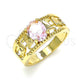 Oro Laminado Multi Stone Ring, Gold Filled Style Elephant Design, with Pink Cubic Zirconia, Polished, Golden Finish, 01.284.0039.08 (Size 8)