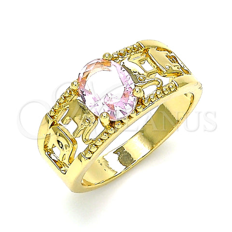 Oro Laminado Multi Stone Ring, Gold Filled Style Elephant Design, with Pink Cubic Zirconia, Polished, Golden Finish, 01.284.0039.08 (Size 8)