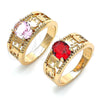 Oro Laminado Multi Stone Ring, Gold Filled Style Elephant Design, with Pink Cubic Zirconia, Polished, Golden Finish, 01.284.0039.08 (Size 8)