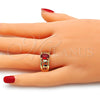 Oro Laminado Multi Stone Ring, Gold Filled Style Elephant Design, with Garnet Cubic Zirconia, Polished, Golden Finish, 01.284.0039.1.06 (Size 6)