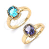 Oro Laminado Multi Stone Ring, Gold Filled Style with Blue Topaz Cubic Zirconia, Polished, Golden Finish, 01.284.0040.06 (Size 6)