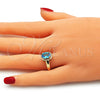 Oro Laminado Multi Stone Ring, Gold Filled Style with Blue Topaz Cubic Zirconia, Polished, Golden Finish, 01.284.0040.07 (Size 7)