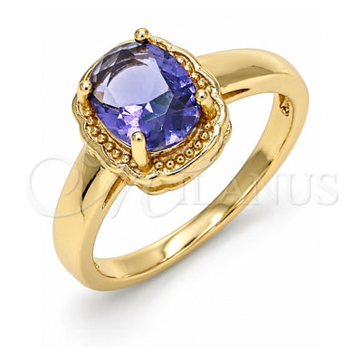 Oro Laminado Multi Stone Ring, Gold Filled Style with Amethyst Cubic Zirconia, Polished, Golden Finish, 01.284.0040.1.06 (Size 6)