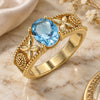 Oro Laminado Multi Stone Ring, Gold Filled Style Butterfly and Teardrop Design, with Blue Topaz Cubic Zirconia, Polished, Golden Finish, 01.284.0041.07 (Size 7)