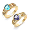 Oro Laminado Multi Stone Ring, Gold Filled Style Butterfly and Teardrop Design, with Blue Topaz Cubic Zirconia, Polished, Golden Finish, 01.284.0041.07 (Size 7)