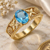 Oro Laminado Multi Stone Ring, Gold Filled Style Butterfly and Teardrop Design, with Blue Topaz Cubic Zirconia, Polished, Golden Finish, 01.284.0041.08 (Size 8)