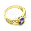 Oro Laminado Multi Stone Ring, Gold Filled Style Butterfly and Teardrop Design, with Amethyst Cubic Zirconia, Polished, Golden Finish, 01.284.0041.1.08 (Size 8)