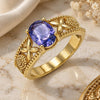 Oro Laminado Multi Stone Ring, Gold Filled Style Butterfly and Teardrop Design, with Amethyst Cubic Zirconia, Polished, Golden Finish, 01.284.0041.1.08 (Size 8)