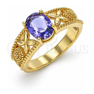 Oro Laminado Multi Stone Ring, Gold Filled Style Butterfly and Teardrop Design, with Amethyst Cubic Zirconia, Polished, Golden Finish, 01.284.0041.1.08 (Size 8)