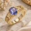 Oro Laminado Multi Stone Ring, Gold Filled Style Butterfly and Teardrop Design, with Amethyst Cubic Zirconia, Polished, Golden Finish, 01.284.0041.1.09 (Size 9)