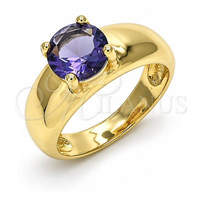 Oro Laminado Multi Stone Ring, Gold Filled Style with Amethyst Cubic Zirconia, Polished, Golden Finish, 01.284.0043.1.09 (Size 9)
