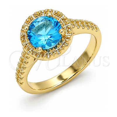 Oro Laminado Multi Stone Ring, Gold Filled Style with Blue Topaz Cubic Zirconia, Polished, Golden Finish, 01.284.0045.1.06 (Size 6)
