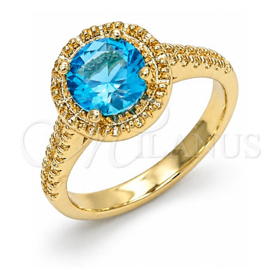 Oro Laminado Multi Stone Ring, Gold Filled Style with Blue Topaz Cubic Zirconia, Polished, Golden Finish, 01.284.0045.1.07 (Size 7)