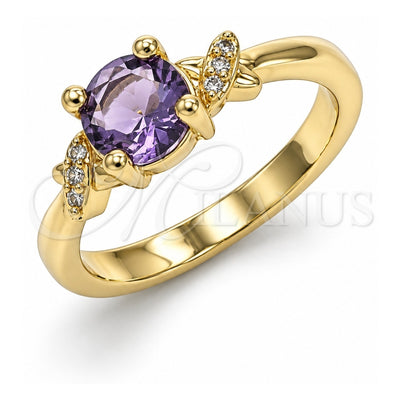Oro Laminado Multi Stone Ring, Gold Filled Style with Amethyst and White Cubic Zirconia, Polished, Golden Finish, 01.284.0046.06 (Size 6)