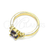 Oro Laminado Multi Stone Ring, Gold Filled Style with Amethyst and White Cubic Zirconia, Polished, Golden Finish, 01.284.0046.07 (Size 7)
