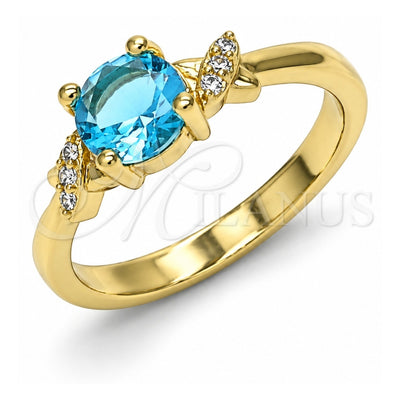 Oro Laminado Multi Stone Ring, Gold Filled Style with Blue Topaz and White Cubic Zirconia, Polished, Golden Finish, 01.284.0046.1.08 (Size 8)