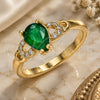 Oro Laminado Multi Stone Ring, Gold Filled Style Teardrop Design, with Green and White Cubic Zirconia, Polished, Golden Finish, 01.284.0047.06 (Size 6)