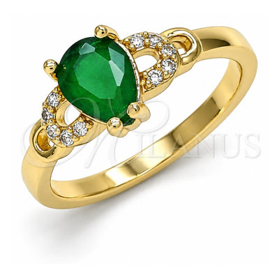 Oro Laminado Multi Stone Ring, Gold Filled Style Teardrop Design, with Green and White Cubic Zirconia, Polished, Golden Finish, 01.284.0047.06 (Size 6)