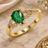 Oro Laminado Multi Stone Ring, Gold Filled Style Teardrop Design, with Green and White Cubic Zirconia, Polished, Golden Finish, 01.284.0047.09 (Size 9)