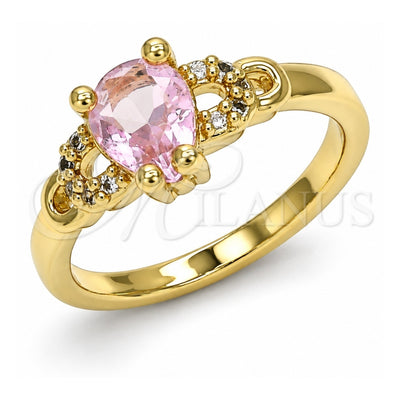 Oro Laminado Multi Stone Ring, Gold Filled Style Teardrop Design, with Pink and White Cubic Zirconia, Polished, Golden Finish, 01.284.0047.1.09 (Size 9)