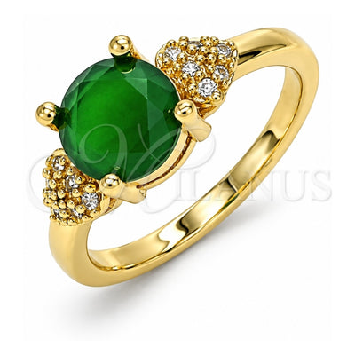 Oro Laminado Multi Stone Ring, Gold Filled Style Heart Design, with Green and White Cubic Zirconia, Polished, Golden Finish, 01.284.0049.1.06 (Size 6)