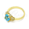 Oro Laminado Multi Stone Ring, Gold Filled Style Heart Design, with Blue Topaz and White Cubic Zirconia, Polished, Golden Finish, 01.284.0049.07 (Size 7)