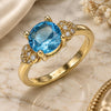 Oro Laminado Multi Stone Ring, Gold Filled Style Heart Design, with Blue Topaz and White Cubic Zirconia, Polished, Golden Finish, 01.284.0049.07 (Size 7)