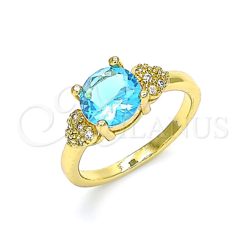 Oro Laminado Multi Stone Ring, Gold Filled Style Heart Design, with Blue Topaz and White Cubic Zirconia, Polished, Golden Finish, 01.284.0049.08 (Size 8)
