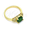 Oro Laminado Multi Stone Ring, Gold Filled Style Heart Design, with Green and White Cubic Zirconia, Polished, Golden Finish, 01.284.0049.1.08 (Size 8)