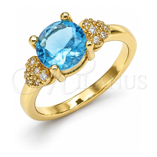 Oro Laminado Multi Stone Ring, Gold Filled Style Heart Design, with Blue Topaz and White Cubic Zirconia, Polished, Golden Finish, 01.284.0049.09 (Size 9)