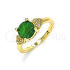 Oro Laminado Multi Stone Ring, Gold Filled Style Heart Design, with Green and White Cubic Zirconia, Polished, Golden Finish, 01.284.0049.1.09 (Size 9)
