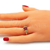 Oro Laminado Multi Stone Ring, Gold Filled Style Leaf Design, with Garnet and White Cubic Zirconia, Polished, Golden Finish, 01.284.0050.06 (Size 6)